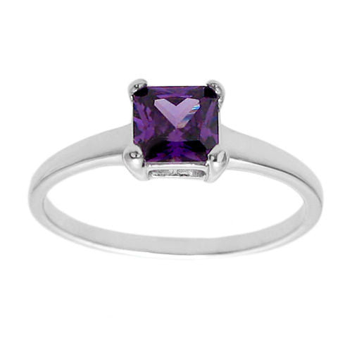 Classic Princess Cut 0.70 Ct. CZ Birthstone Ring. Wholesale sterling silver rings. February photo.