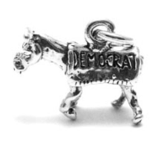 Democrat Donkey Charm in 3D. Sterling Silver