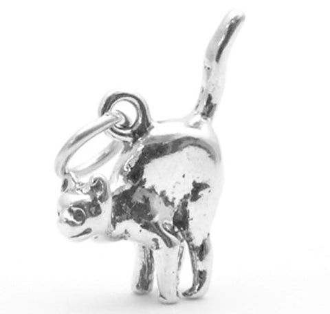 Scaredy-Cat Charm in 3D. Sterling Silver