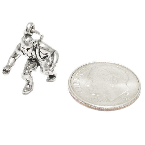 Grappling Wrestler Charm in 3D. Sterling Silver
