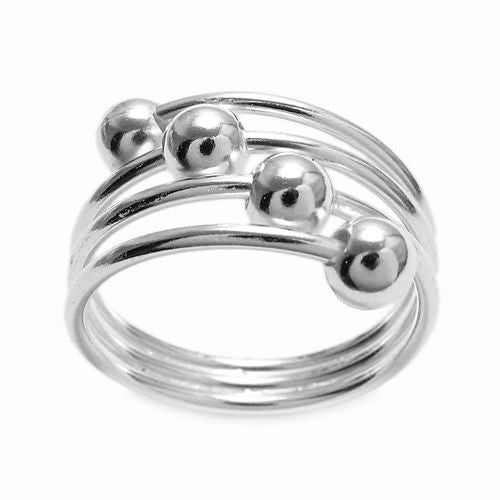 Fused Triple Band Wrap Ring with Orb Accents. Wholesale sterling silver rings. Front view.