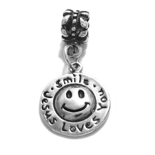 "Smile Jesus Loves You" with Euro Bead. Charm in Sterling Silver