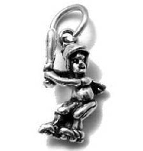 Girl Softball Player Charm in 3D. Sterling Silver