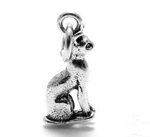Regal Sitting Cat Charm in 3D. Sterling Silver