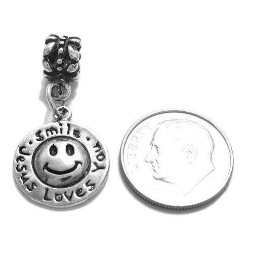 "Smile Jesus Loves You" with Euro Bead. Charm in Sterling Silver