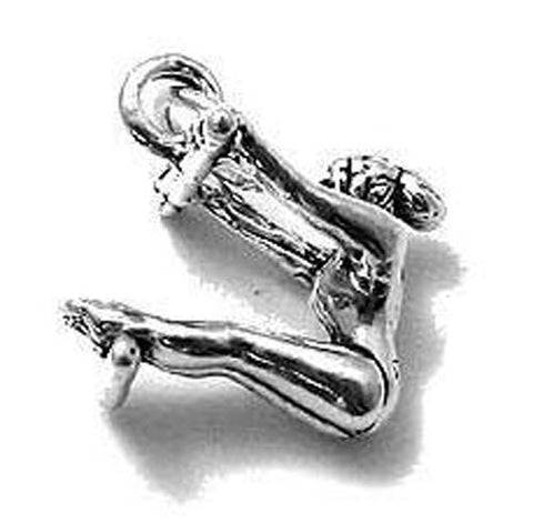 Gymnast on Uneven Bars Charm in 3D. Sterling Silver