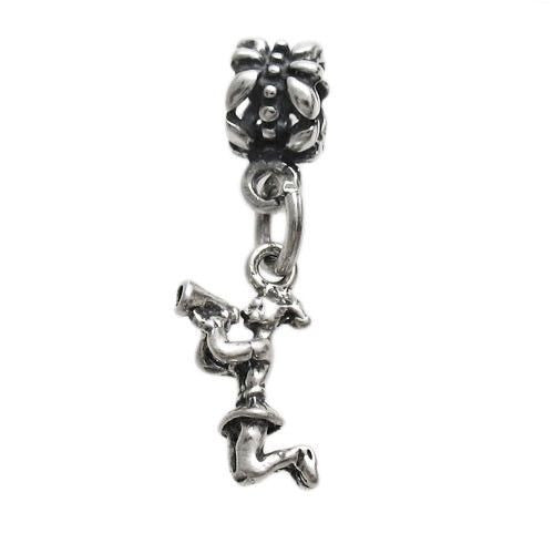 Cheerleader in Mid-Jump with Euro Bead. Charm in 3D Sterling Silver