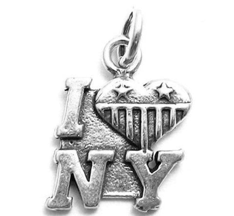 "I Love ❤ NY" with Stars and Stripes Charm in Sterling Silver