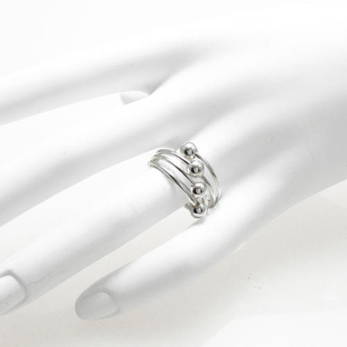 Fused Triple Band Wrap Ring with Orb Accents. Wholesale sterling silver rings. On hand.