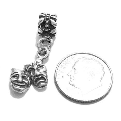 Comedy & Tragedy Theater Charm with Euro Bead. Sterling Silver