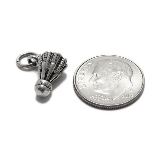 Badminton Shuttlecock Charm in 3D. Sterling Silver