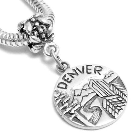 "Denver" CO 2-Sided Charm with Euro Bead. Sterling Silver