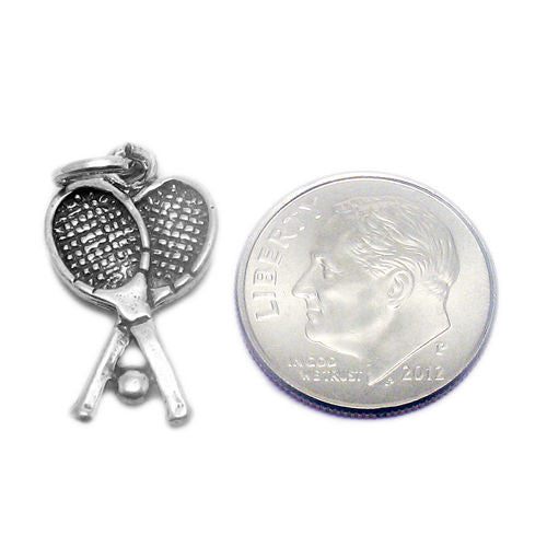 Pair of Tennis Racquets and Ball Charm in Sterling Silver