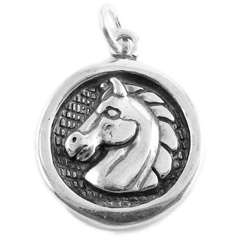 Horse Head Medallion Charm in Sterling Silver.