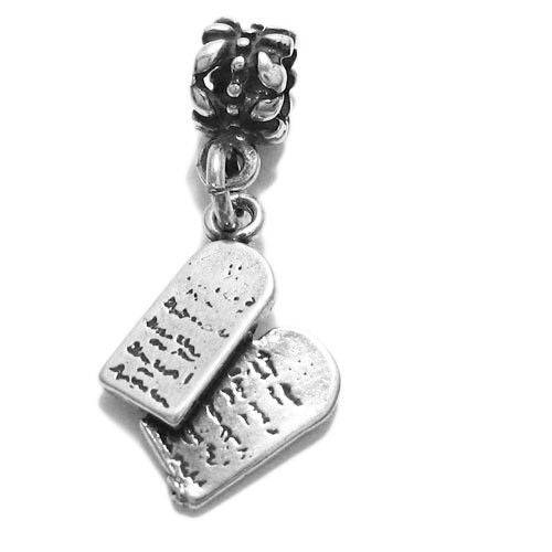 Ten Commandments Tablets with Euro Bead. Charm in Sterling Silver