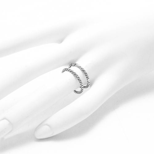 Double Backed Bent Over Twisted Rope Loop Ring. Wholesale sterling silver rings. On hand.