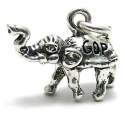 GOP Elephant Charm in 3D Sterling Silver.