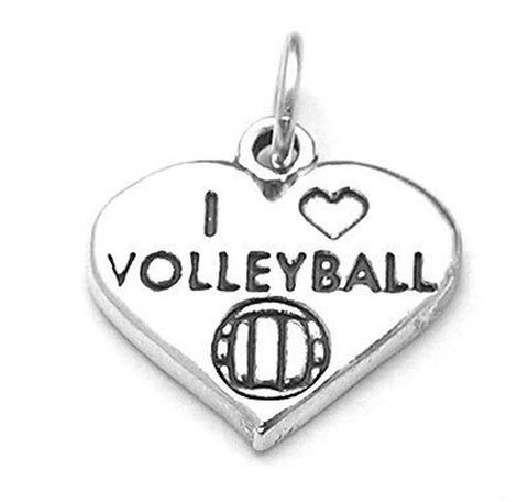 "I Love ❤ Volleyball" on Heart Charm in Sterling Silver