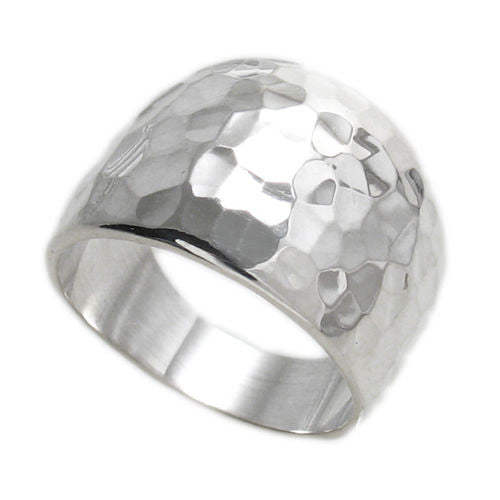Brilliant hammered finish wide cigar band ring in sterling silver. Wholesale Sterling Silver Rings. Main photo.