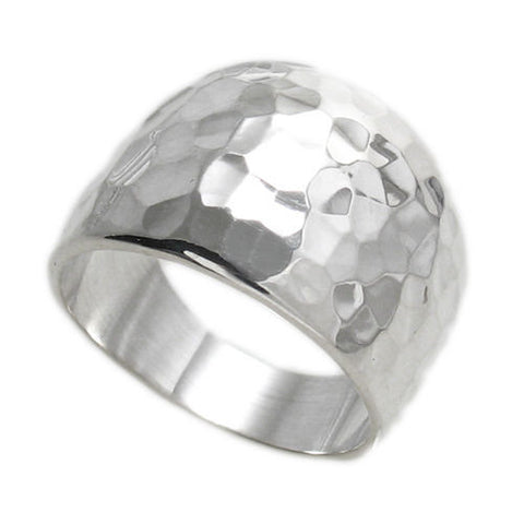 Brilliant hammered finish wide cigar band ring in sterling silver. Wholesale Sterling Silver Rings. Main photo.