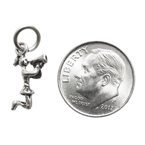 Cheerleader in Mid-Jump Charm in 3D. Sterling Silver