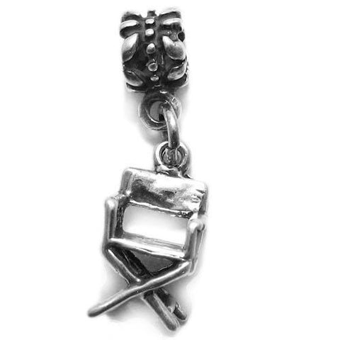 Director's Chair Charm in 3D with Euro Bead. Sterling Silver