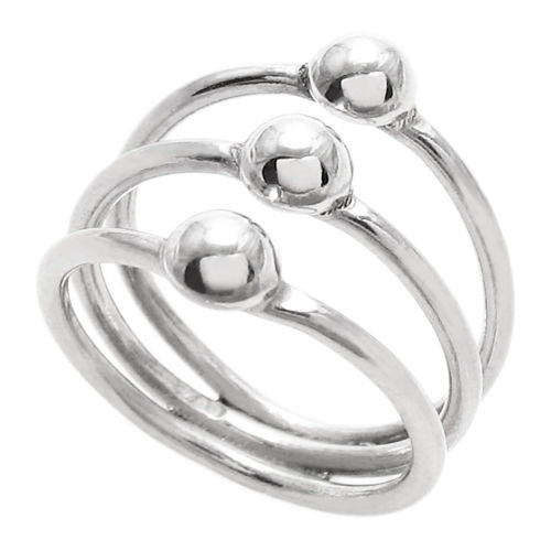Triple Band Ring with Orb Accents. Wholesale sterling silver rings. Diagonal photo.