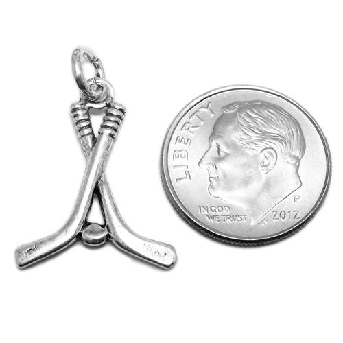 Hockey Sticks and Puck Charm in Sterling Silver
