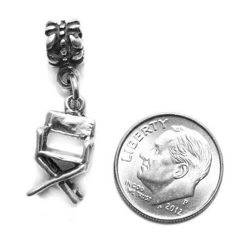 Director's Chair Charm in 3D with Euro Bead. Sterling Silver