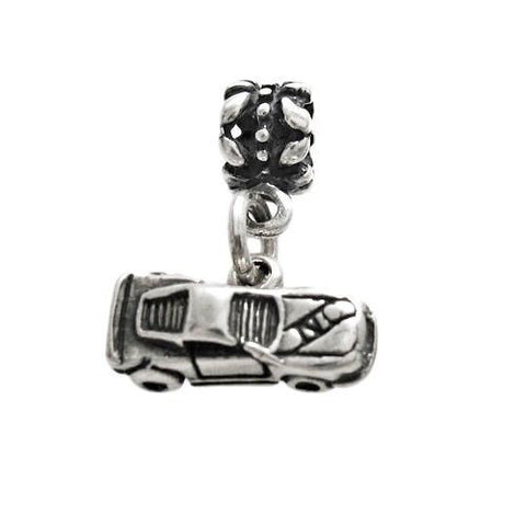 Stock Car Charm in 3D with Euro Bead. Sterling Silver