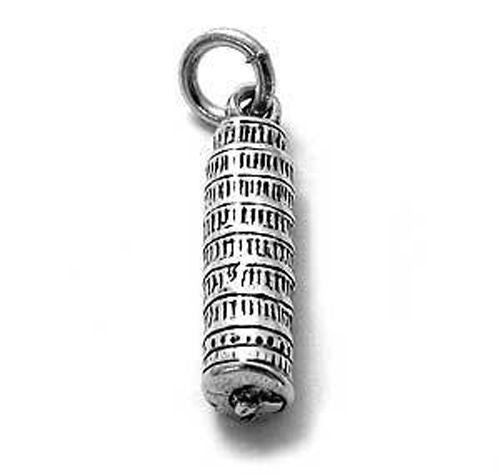 Leaning Tower of Pisa Charm in 3D. Sterling Silver