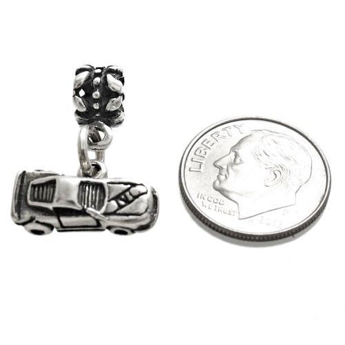 Stock Car Charm in 3D with Euro Bead. Sterling Silver