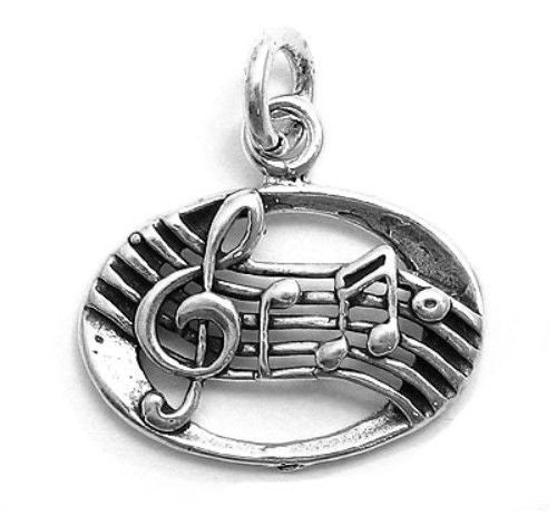 Treble Clef and Musical Notes Charm. Sterling Silver