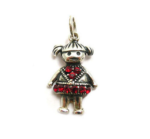 Colorful birthstone charms of a little girl in pigtails. Wholesale Sterling Silver Charms. January..