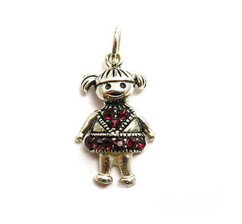Colorful birthstone charms of a little girl in pigtails. Wholesale Sterling Silver Charms. February.
