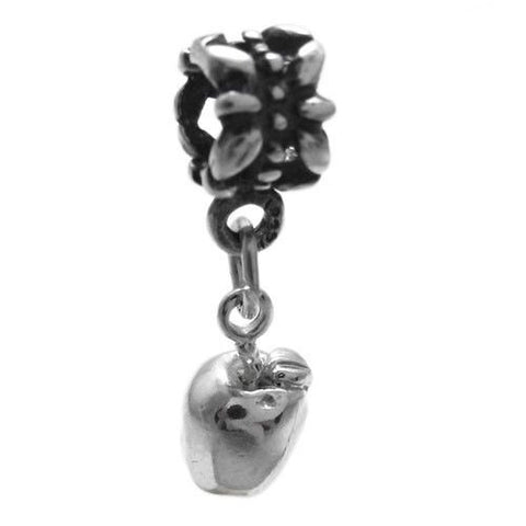 Apple Charm in 3D with Euro Bead. Sterling Silver