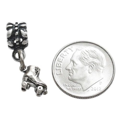 Roller Skate with Euro Bead. Charm in 3D Sterling Silver