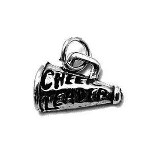 "Cheerleader" on Megaphone Charm in Sterling Silver
