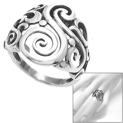 Impressionist art motif ring that evokes a powerful blowing wind. Wholesale Sterling Silver Rings. Main photo.