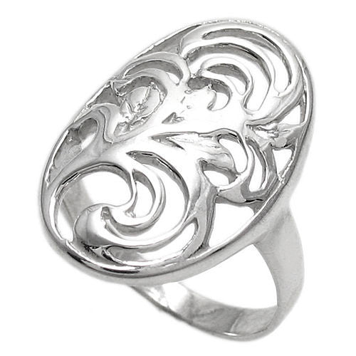 Beautiful Abstract Tree of Life Oval Ring. Wholesale sterling silver rings. Diagonal photo.
