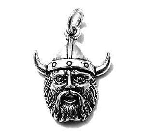 Angry Viking Head Charm. Sterling Silver
