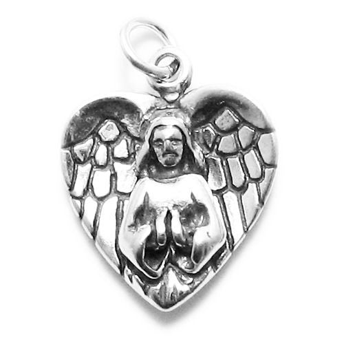 Angel with Heart Wings Charm in Sterling Silver