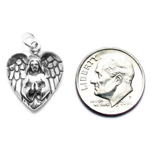 Angel with Heart Wings Charm in Sterling Silver