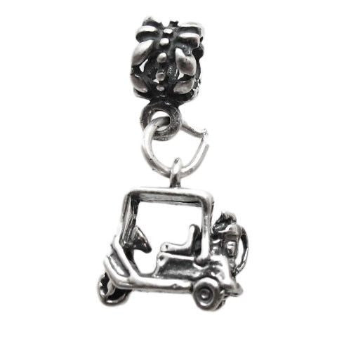 Golf Cart with Euro Bead. Charm in Sterling Silver