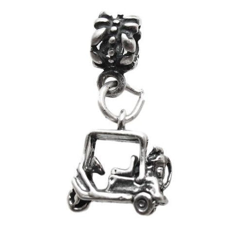 Golf Cart with Euro Bead. Charm in Sterling Silver