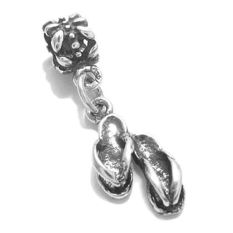 Flip Flops Charm with Euro Bead. Sterling Silver