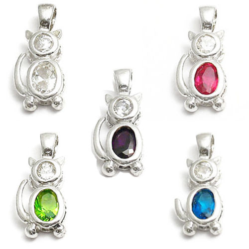 Colorful birthstone charms of a cat for charm bracelet or necklace. Wholesale Sterling Silver Charms. Main.
