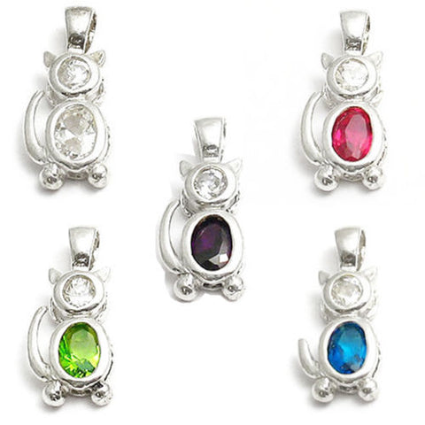 Colorful birthstone charms of a cat for charm bracelet or necklace. Wholesale Sterling Silver Charms. Main.