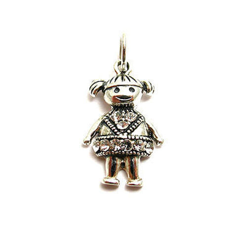 Colorful birthstone charms of a little girl in pigtails. Wholesale Sterling Silver Charms. April.