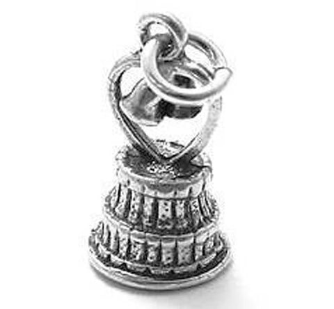 Wedding Cake Charm in 3D. Sterling Silver